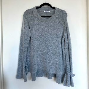 Julie Billiart pullover oversized sweater, grey, long sleeves with tie, size M